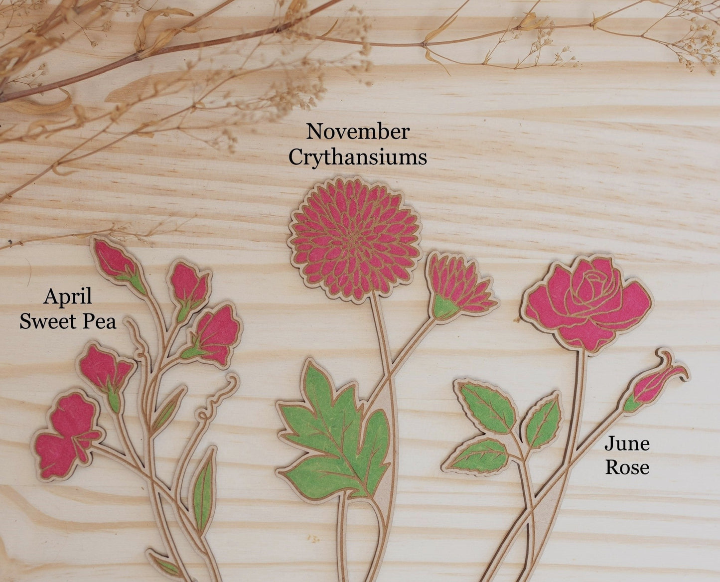 Laser Engraved Birth Month Flower Garden