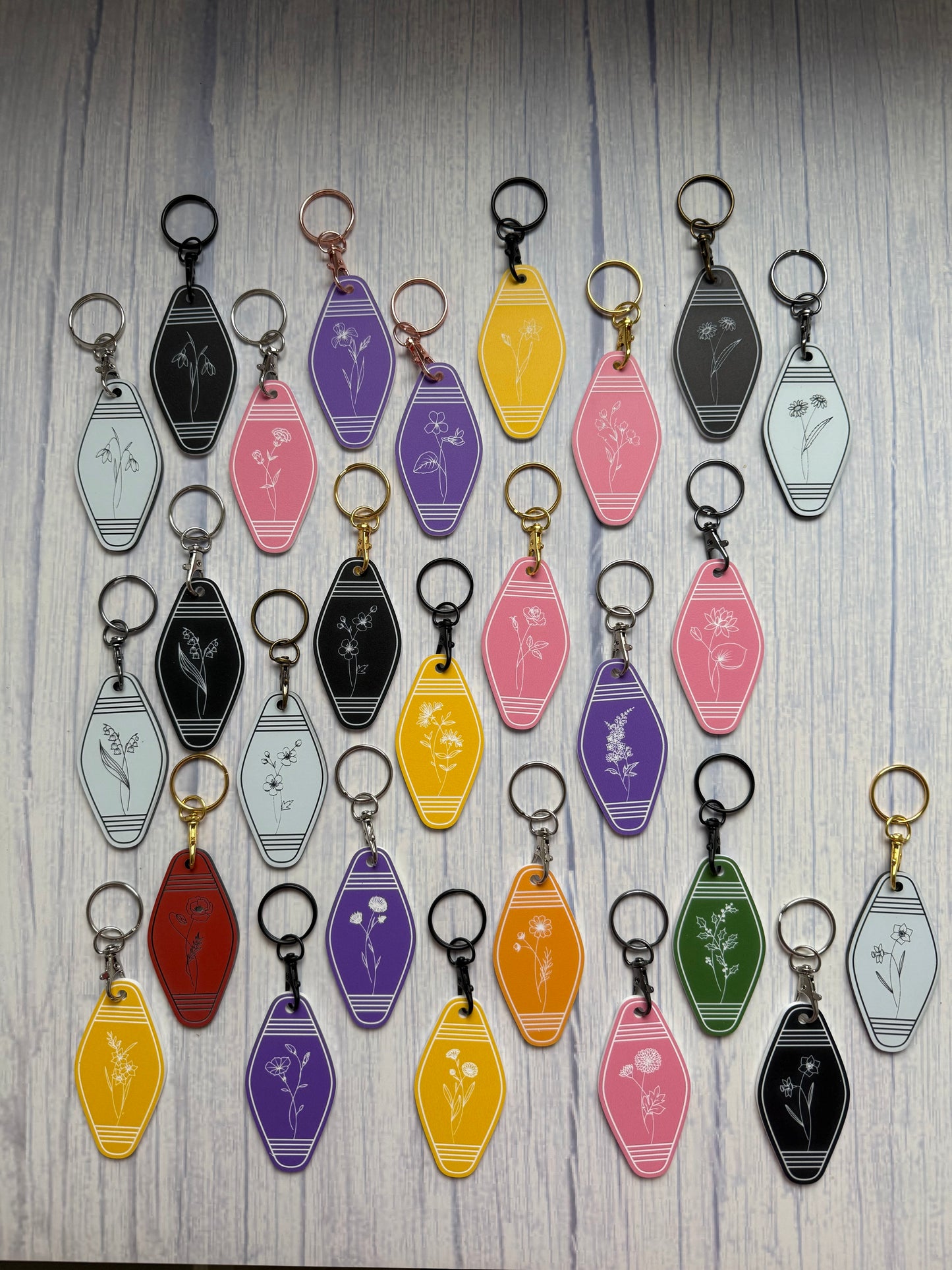 Birth Month Flower Keychain: Engraved Acrylic Motel Key Tag