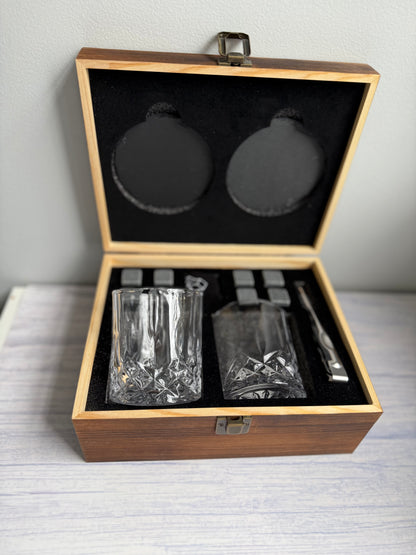 Whiskey Drink Set with glassware, whiskey stones and slate coasters