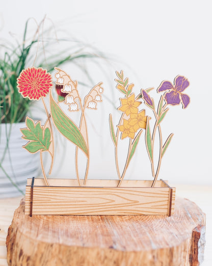 Laser Engraved Birth Month Flower Garden
