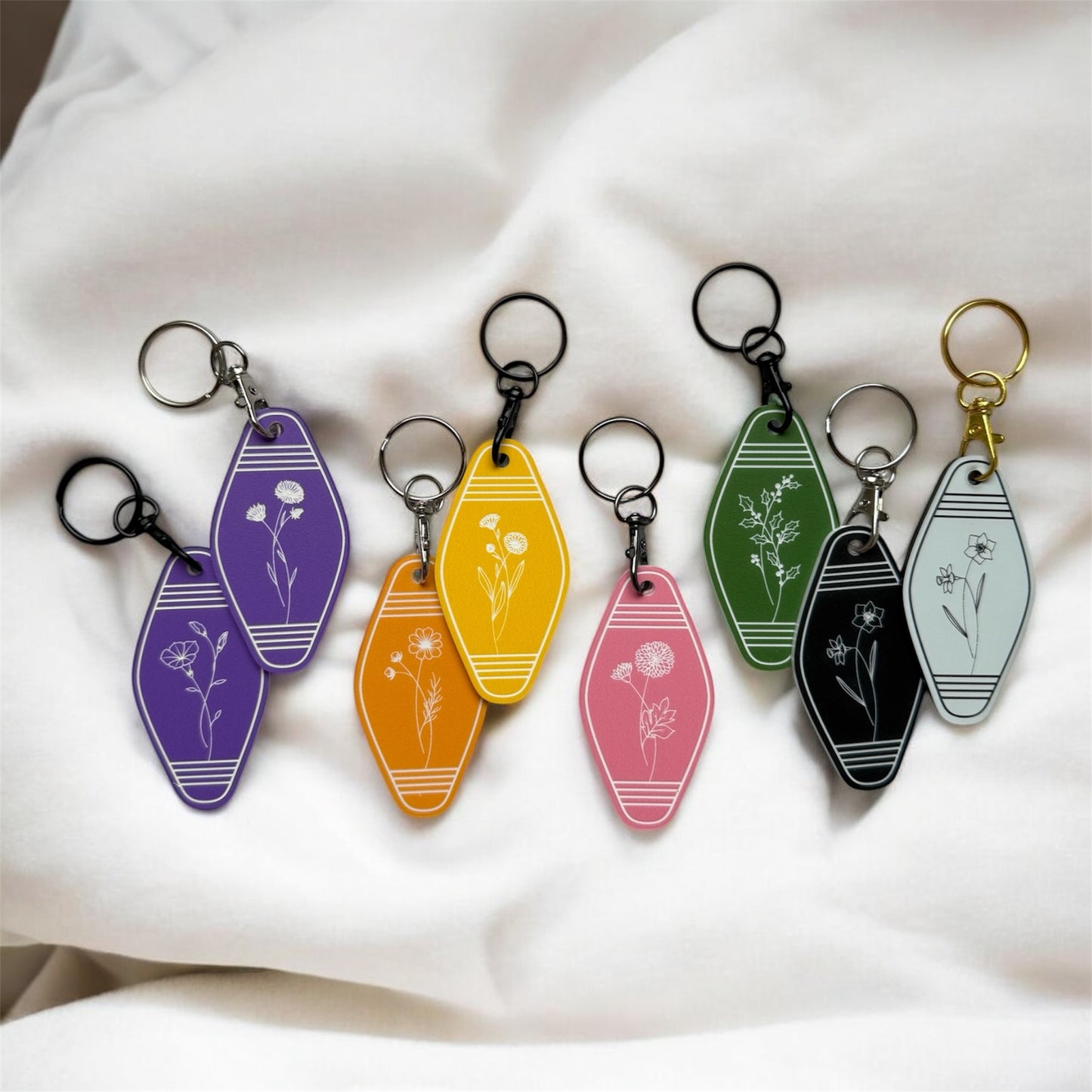 Birth Month Flower Keychain: Engraved Acrylic Motel Key Tag