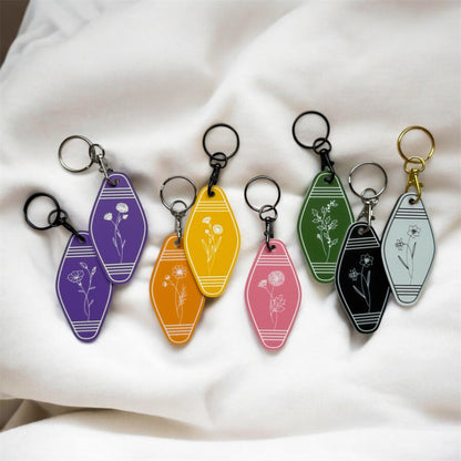 Birth Month Flower Keychain: Engraved Acrylic Motel Key Tag